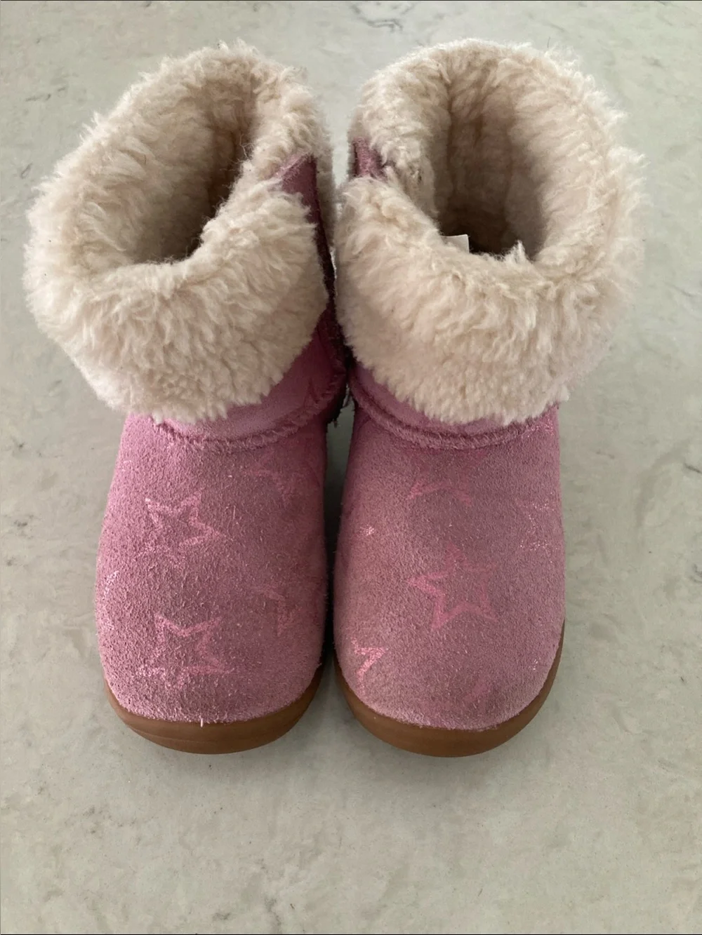 UGG Kids Pink Star Suede Fleece-Lined Boots